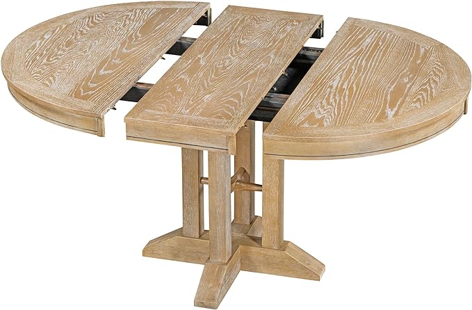 Extendable Round Upholstered, X-Shape Base, Modern Small Kitchen Chairs Room Home Furniture Breakfast Nook, Dining Table Set for 4-6, Natural - LeafyLoom