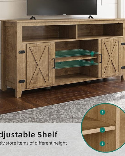 YITAHOME Highboy Farmhouse Barn Door TV Stand for 65 Inch TV, Modern Entertainment Center for 300 lbs, Rustic TV Media Console Storage TV Cabinet for Living Room, Barnwood, 59.5” - LeafyLoom