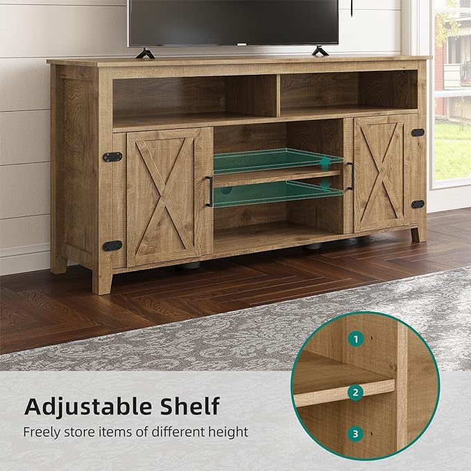 YITAHOME Highboy Farmhouse Barn Door TV Stand for 65 Inch TV, Modern Entertainment Center for 300 lbs, Rustic TV Media Console Storage TV Cabinet for Living Room, Barnwood, 59.5” - LeafyLoom