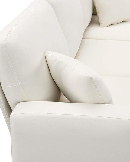 90" Modular Sectional Sofa with Convertible Ottoman, 5 Seats L-Shape Reversible Solid Corner Sofa with 2 Pillows, Linen Modern Sleeper Couch for Living Room, Apartment, Office (Cream White) - LeafyLoom