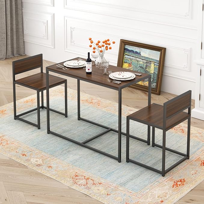 SogesHome Compact Dining Table Set with 2 Chairs, Small 3 Piece Lunch Table Set, Breakfast Table Chair Set for Kitchen, Living-Room - LeafyLoom