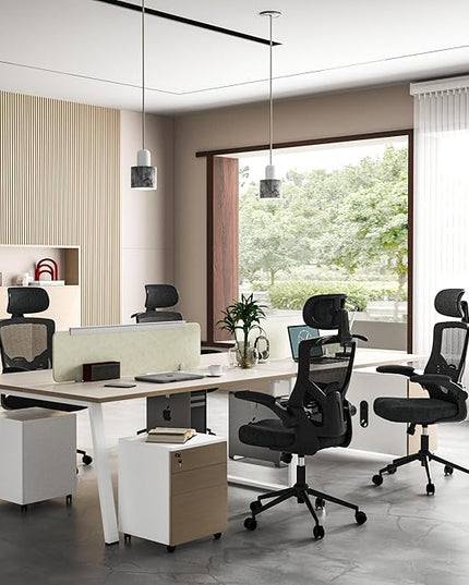 Ergonomic Office Chair, High Back Mesh Desk Chair with Thick Molded Foam Cushion, Coat Hanger, Adjustable Headrest, Lumbar Support, Tilt & Lock Function - Task Chair (All Black) - LeafyLoom
