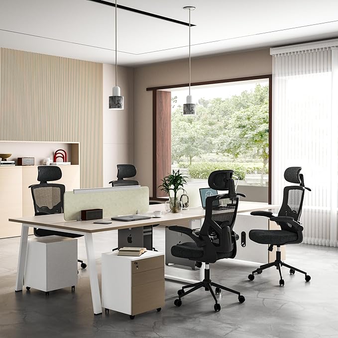 Ergonomic Office Chair, High Back Mesh Desk Chair with Thick Molded Foam Cushion, Coat Hanger, Adjustable Headrest, Lumbar Support, Tilt & Lock Function - Task Chair (All Black) - LeafyLoom