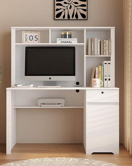 NicBex Laik-DW-00025-DX Desks, 51.18" W x 24.8" D x 59.44" H, White - LeafyLoom