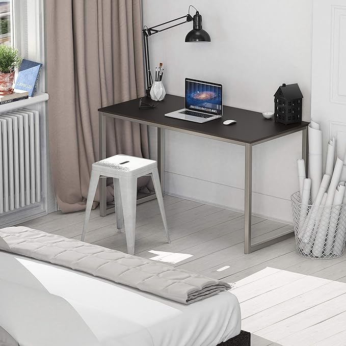 SHW Home Office 48-Inch Computer Desk, Silver/Espresso - LeafyLoom