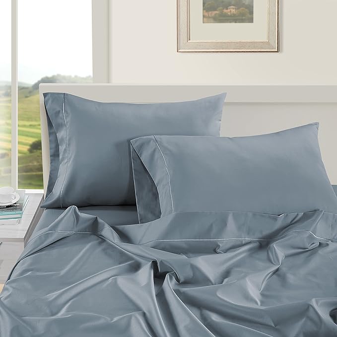 LANE LINEN 100% Egyptian Cotton Twin Sheets Set (3 Pc) – 1000 Thread Count – Sateen Weave - Ultra Soft Twin Bed Sheets – Luxury Hotel Bedding – Twin Size Sheets Set with Deep Pockets – French Blue - LeafyLoom