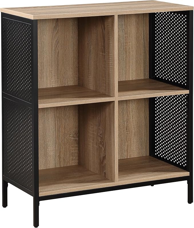 OSP Home Furnishings Ace Contemporary Modern Storage Cube Bookcase, 4 Cubes, River Oak Finish - LeafyLoom
