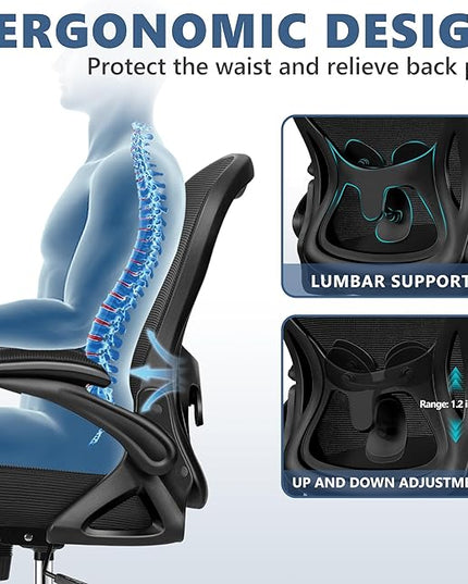 Office Chair Desk Chair, Ergonomic Mesh Computer Chair Home Office Desk Chairs, Swivel Task Chair Mid Back Breathable Rolling Chair with Adjustable Lumbar Support Flip Up Armrest (Black) - LeafyLoom