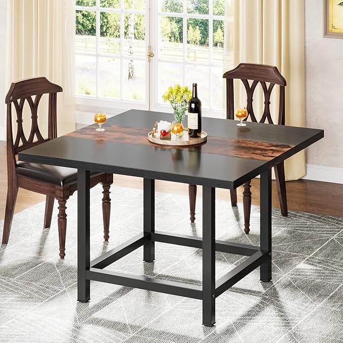 39.4"x 39.4"x29.5 “ inches Rustic Wooden Square Dining Kitchen Table for Small Space - LeafyLoom