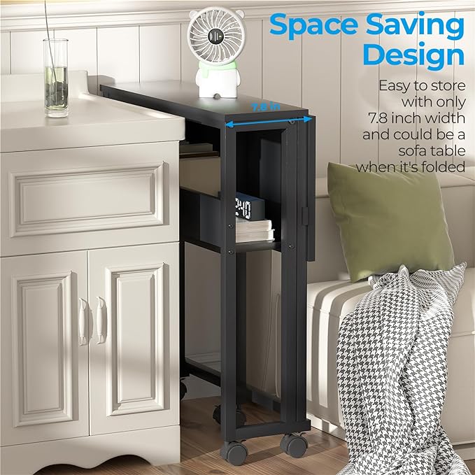 GreenForest Folding Desk Small Rolling Desk with Storage Shelf,31.5 inch Foldable Computer Desk with Wheels for Small Space,Easy Assembly,Black - LeafyLoom