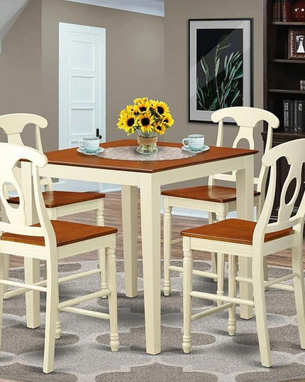 East West Furniture VNKE5-WHI-W Vernon 5 Piece Kitchen Counter Set Includes a Square Table and 4 Dining Room Chairs, 36x36 Inch, Buttermilk & Cherry - LeafyLoom