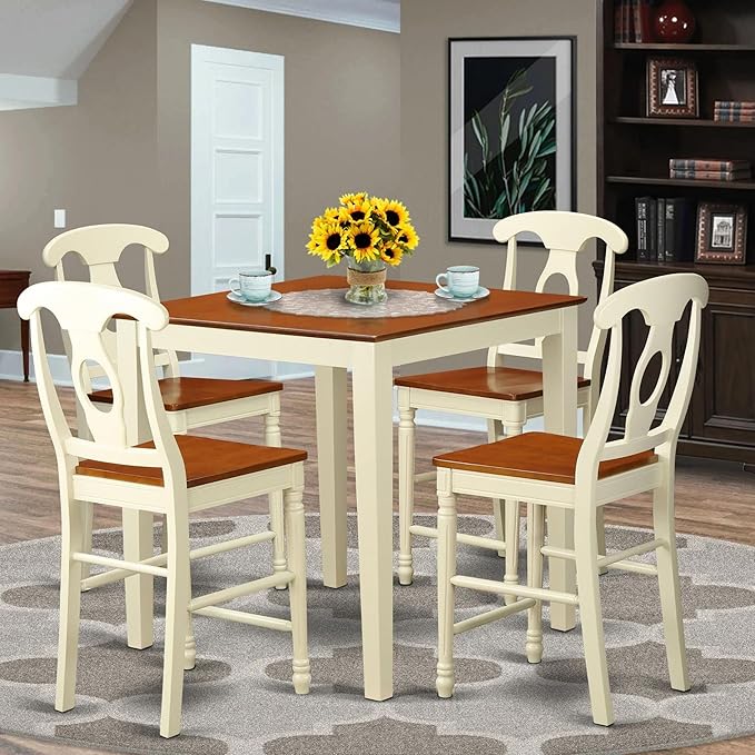 East West Furniture VNKE5-WHI-W Vernon 5 Piece Kitchen Counter Set Includes a Square Table and 4 Dining Room Chairs, 36x36 Inch, Buttermilk & Cherry - LeafyLoom