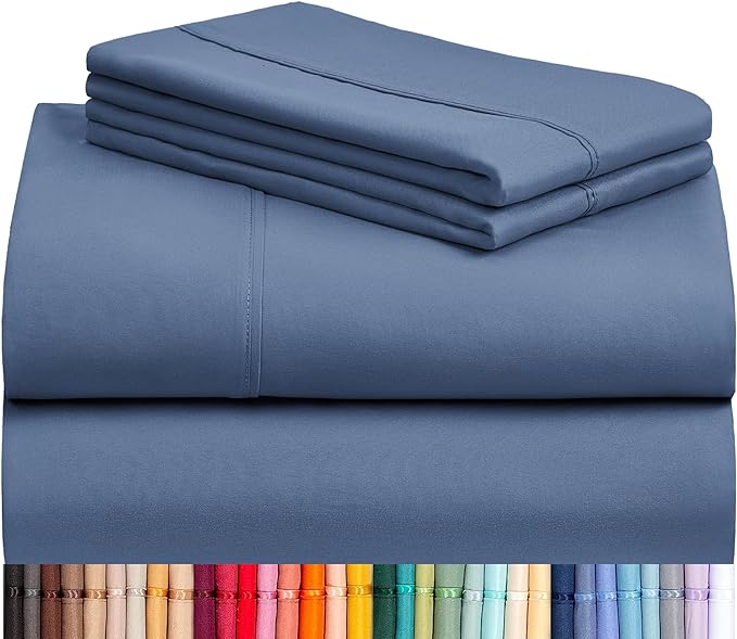LuxClub Twin XL Sheets - Soft Twin Bed Sheets for-Boys-and-Girls-4 PC Deep Pockets 18" Eco Friendly Wrinkle Free-Kids-Fitted Sheets Machine Washable Hotel Bedding Silky Soft - Oxford Twin XL - LeafyLoom