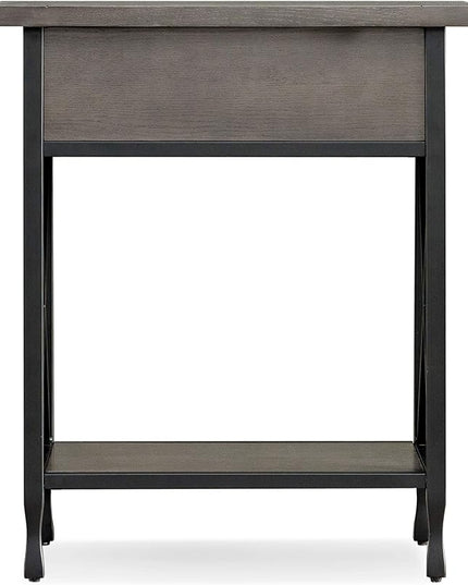 Leick Home 23022 Chisel & Forge One Drawer Nightstand with Shelf, Gray/Matte Black - LeafyLoom