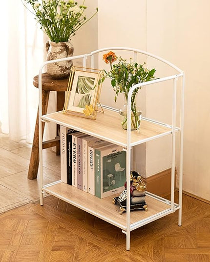 No Assembly Folding Bookshelf for Living Room, 2 Tier White Collapsible Book Shelf for Home Office, Portable Bookcase Storage Organizer - LeafyLoom