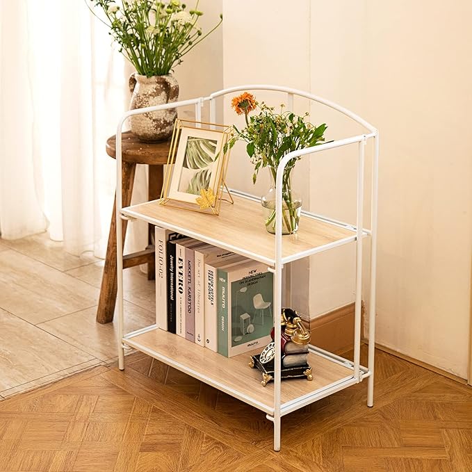 No Assembly Folding Bookshelf for Living Room, 2 Tier White Collapsible Book Shelf for Home Office, Portable Bookcase Storage Organizer - LeafyLoom