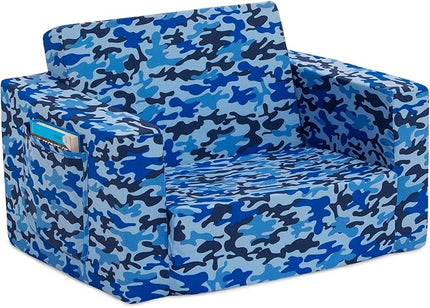 Delta Children Cozee Blue Camo Convertible Foam Chair to Lounger for Kids - LeafyLoom