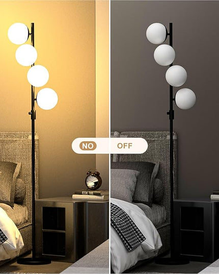 Lightdot 64IN Mid Century Globe Floor Lamp, Dimmable (Brightness Adjustable) Black Floor Lamp with 3000K G9 Bulbs Included, Modern Standing Lamps for Living Room Bedroom Office - LeafyLoom