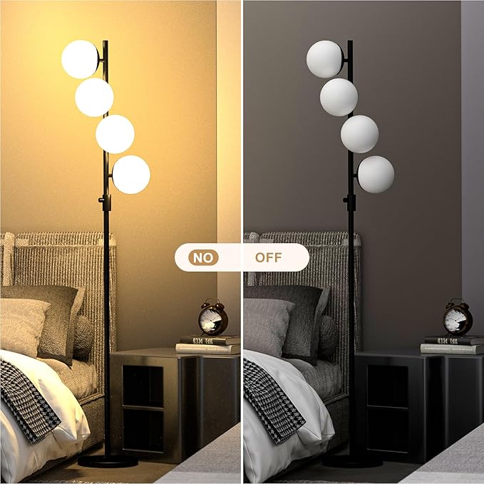 Lightdot 64IN Mid Century Globe Floor Lamp, Dimmable (Brightness Adjustable) Black Floor Lamp with 3000K G9 Bulbs Included, Modern Standing Lamps for Living Room Bedroom Office - LeafyLoom