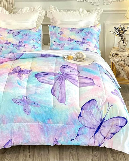 CVHOUSE Butterfly Queen Comforter Set for Girls Teens.Butterfly Queen Bedding Set,Butterflies Bedspread,Butterfly Duvet,Butterfly Bed Set,Butterflies Quilt Set 3 Pcs 1 Comforter and 2 Pillowcases - LeafyLoom