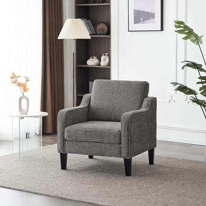 VINGLI Accent Chairs for Living Room Chairs Reading Chair Mid Century Modern Chair Soft Chenille Sofa Chair Upholstered Arm Chair Comfy Chair Side Chair (Light Grey Chenille) - LeafyLoom