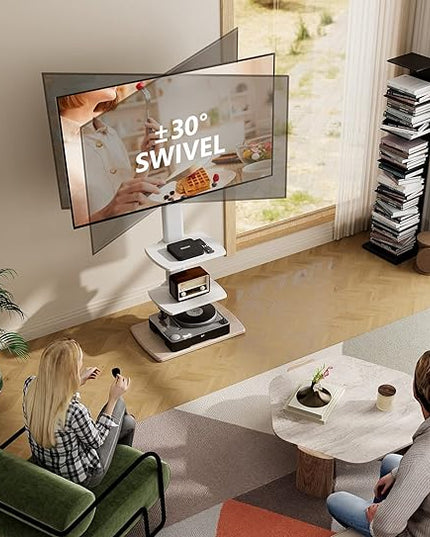 FITUEYES TV Stand for 32 39 40 43 49 50 55 60 65 70 Inch TVs Tall Floor TV Stands with Sturdy Wood Base Universal Corner Stand for Flat Panel Screen TVs Height Adjustable Shelves White… - LeafyLoom