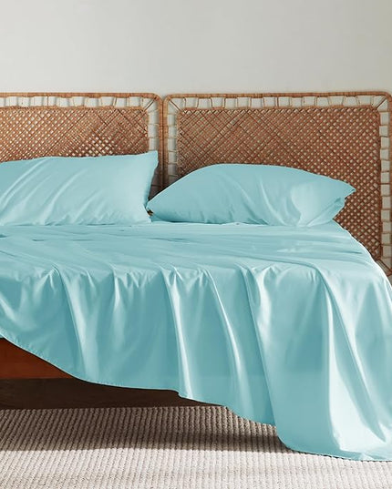 Bedsure King Size Sheet Set, Cooling Sheets King, Rayon Derived from Bamboo, Deep Pocket Up to 16", Breathable & Soft Bed Sheets, Hotel Luxury Silky Bedding Sheets & Pillowcases, Blue Tint - LeafyLoom