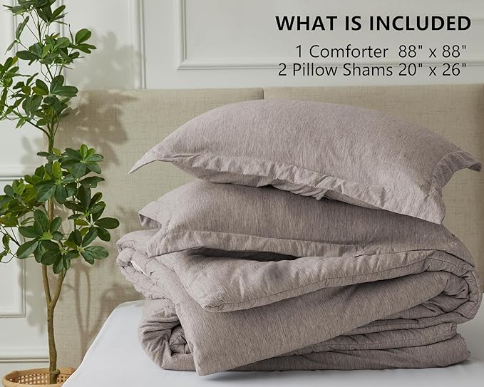 CozyLux Queen Size Comforter Set - 3 Pieces Linen Soft Luxury Cationic Dyeing Bedding Comforter for All Season, Breathable Lightweight Fluffy Boho Bed Sets with 1 Comforter and 2 Pillow Shams - LeafyLoom