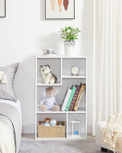 VECELO Small White Bookshelf, 5 Cube Shelf, Fits Tallest Hardcovers, Horizontal Available, Storage Organzier for Home Office, Pearl White - LeafyLoom