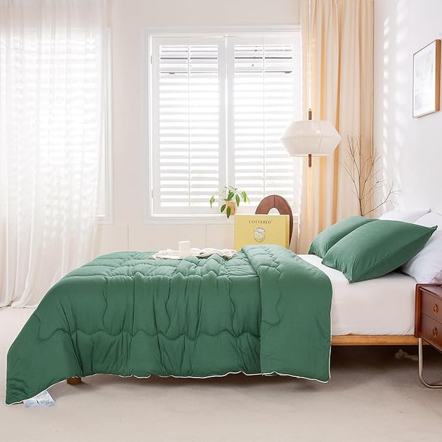 COTTEBED Softness Comforter Set KING Size Bed, Jersey Knit Cotton T-Shirt Feel Ultra-Soft Comy Lightweight Bedding Quilt Blanket Pillowsham All Season, California/Cal King Emerald/Hunter/Forest Green - LeafyLoom