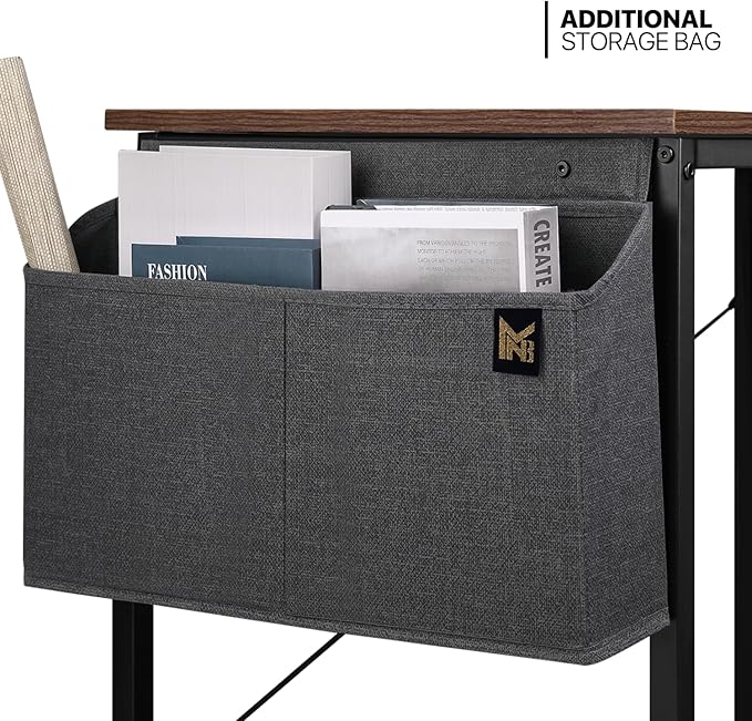 MoNiBloom 40 Inches Computer Desk with Storage Bag, Study Work Writing Table w/Metal Frame for Home Office, Walnut Color - LeafyLoom