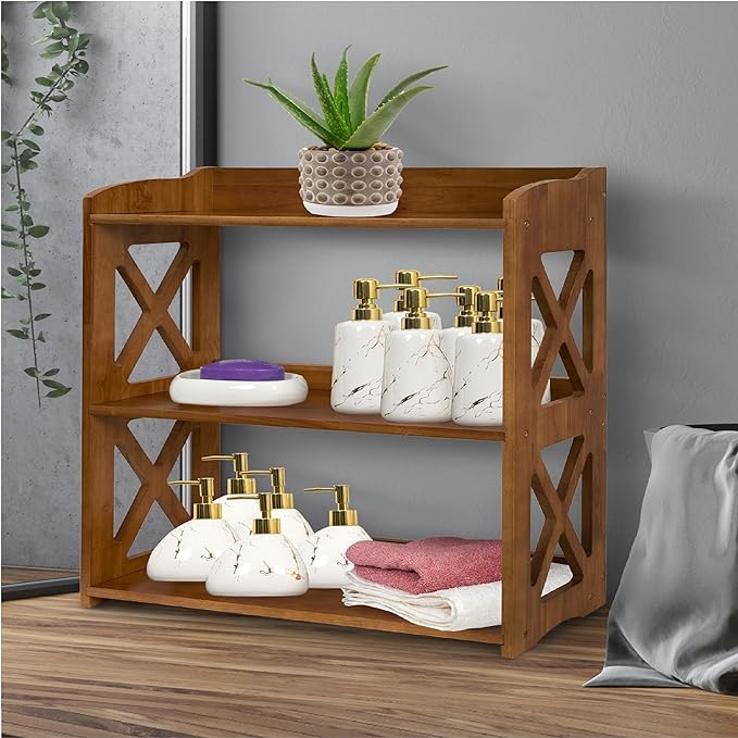 Bookcase by Natural Wood, 3 Tier Bookshelf, Small Book Shelves Freestanding Display Storage Shelves. Open Bookshelf for Bedroom, Living Room and Office (Brown, 3 Tier) - LeafyLoom