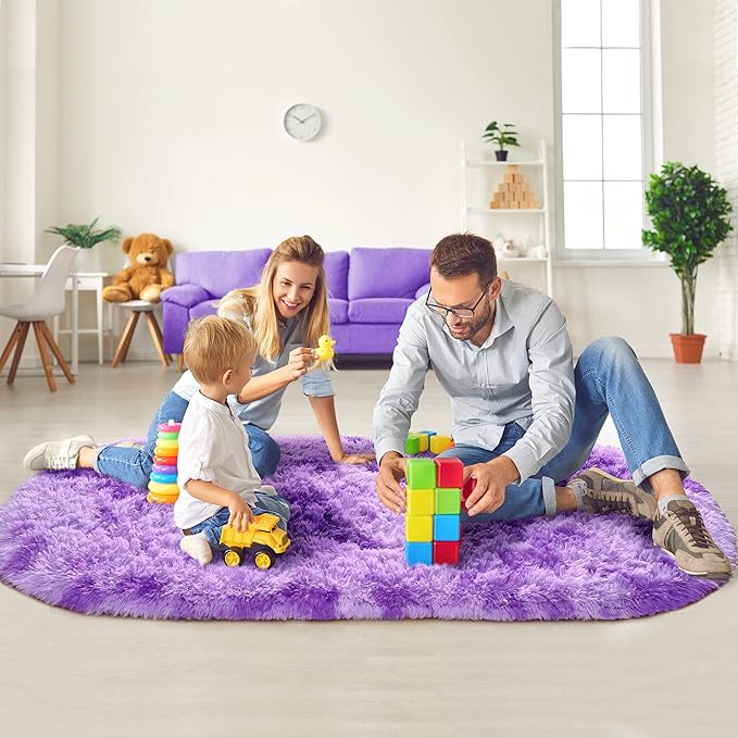 Noahas Oval Fluffy Purple Rug 2.6X5.3 Small Kids Rugs for Bedroom Girls And Boys Aesthetic,Bedside Bedroom Rug,Ultra Soft Runner Carpet Modern Shaggy Nursery Area Rugs Home Decor'' - LeafyLoom