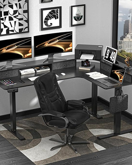 L Shape Standing Desk, 67 * 48 Inches Adjustable Height Standing Desk with 4 Drawers, Corner Electric Standing Desk with Monitor Stand for Home Office, Classic Black - LeafyLoom