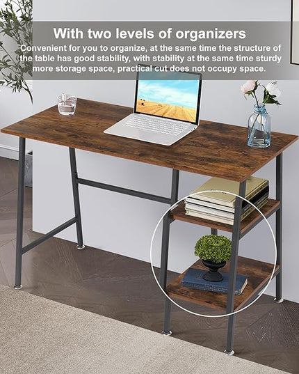 VECELO 43 Inch Home Office Computer Easy to Assemble Simple Table Modern Student Study Desk,Water Proof, Walnut+black leg - LeafyLoom