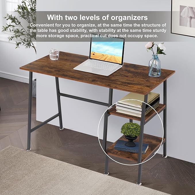 VECELO 43 Inch Computer, Writing Home Office Hutch Workstation with Shelf Storage Desk 43", New Walnut - LeafyLoom