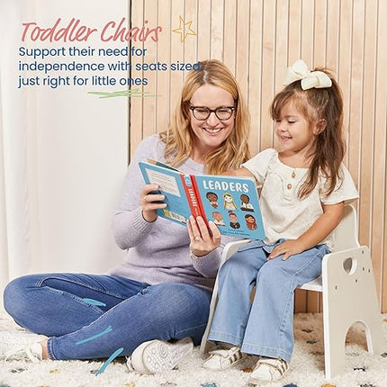 ECR4Kids Stackable Wooden Toddler Chair, 10in, Kids Furniture, White Wash, 2-Pack - LeafyLoom