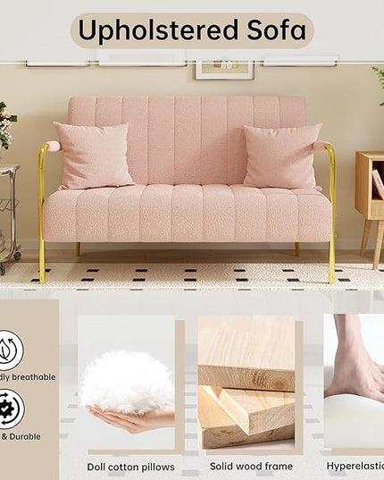 NicBex Sectional Couch Sofa with 2 Pillows Modern Cloud Couch for Living Room Furniture Sets with Metal Legs and Sponge Filled, Modular Sofa for Living Room, Bedroom, Apartment, 58.66" L, Pink - LeafyLoom