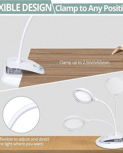 COLFULINE Magnifying Lamp 5X 10X, 2-in-1 Rechargeable Magnifying Glass with Light, LED Magnifying Light with Base & Clamp and Touch Button for Reading, Working, Crafts, 3 Adjustable Brightness - LeafyLoom