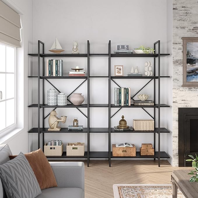 GAOMON 5 Tier Bookshelf, 67.9” Book Shelves for Living Room, Large Bookcase with 5 Open BookShelves, Display Shelves for Home Office, Study Room, Living Room, Bed Room-Black - LeafyLoom