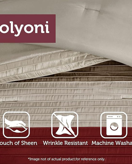 Madison Park Amherst Faux Silk Comforter Set-Casual Contemporary Design All Season Down Alternative Bedding, Matching Shams, Bedskirt, Decorative Pillows, Queen(90"x90"), Red, 7 Piece (MP10-037) - LeafyLoom