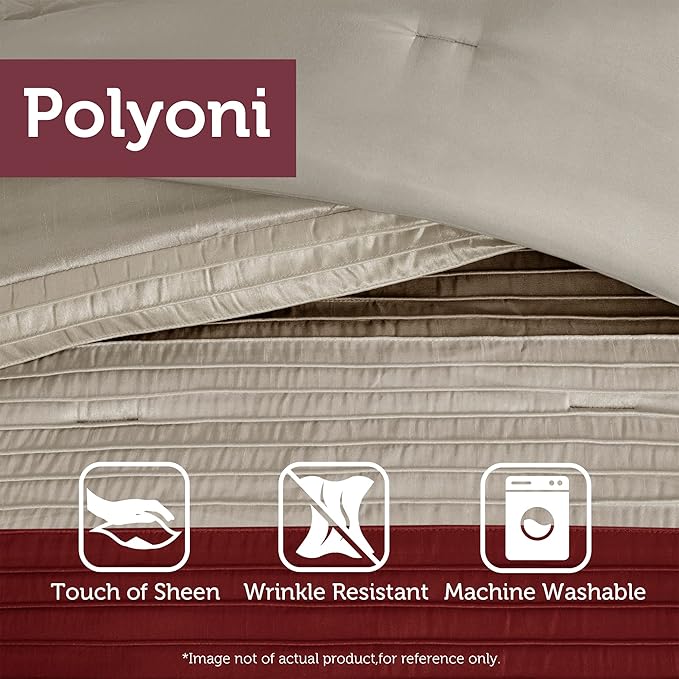 Madison Park Amherst Faux Silk Comforter Set-Casual Contemporary Design All Season Down Alternative Bedding, Matching Shams, Bedskirt, Decorative Pillows, Queen(90"x90"), Red, 7 Piece (MP10-037) - LeafyLoom