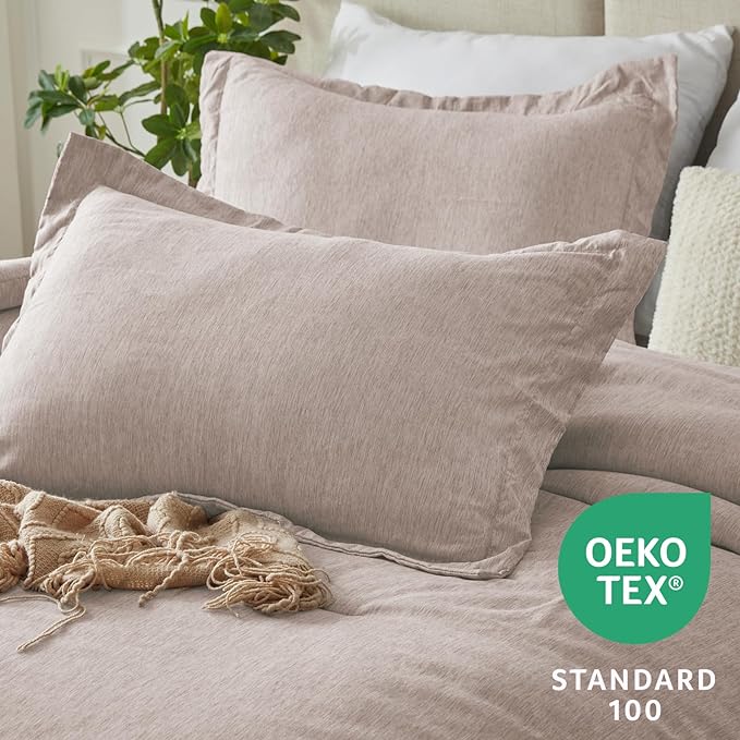 CozyLux King Size Comforter Set - 3 Pieces Warm Taupe Soft Luxury Cationic Dyeing Tan Bedding Comforter for All Season, Breathable Lightweight Fluffy Boho Bed Sets with 1 Comforter and 2 Pillow Shams - LeafyLoom