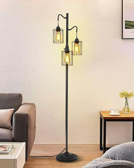 Floor lamp, 69 inch 3-Light Dimmable Farmhouse Floor Lamps for Living Room with 3 Free LED Edison Bulbs, Modern Industrial Vintage Corner Tall Tree Standing Floor Lamp for Bedroom Office - LeafyLoom
