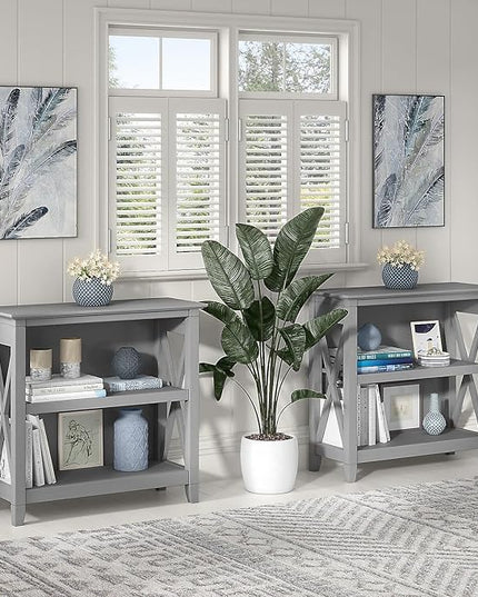 Bush Furniture Key West Small 2 Shelf Bookcase in Cape Cod Gray - LeafyLoom