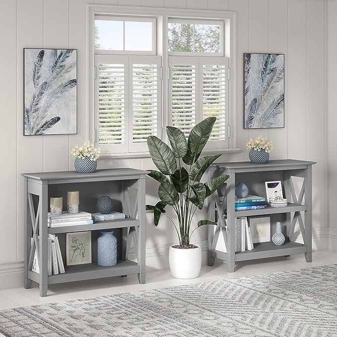 Bush Furniture Key West Small 2 Shelf Bookcase in Cape Cod Gray - LeafyLoom