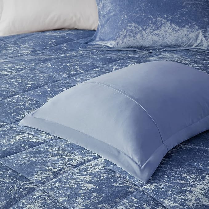 Intelligent Design King Comforter Set, Velvet Comforter Set , Luxury Diamond Quilting Comforter Set, Fluffy Comforter Bed Set with Decorative Pillowand 2 Shams, 4 Piece Blue, King/ Cal King - LeafyLoom