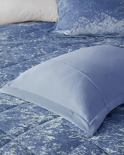 Intelligent Design Queen Comforter Set, Velvet Comforter Set , Luxury Diamond Quilting Comforter Set, Fluffy Comforter Bed Set with Decorative Pillowand 2 Shams, 4 Piece Blue, Full/Queen - LeafyLoom