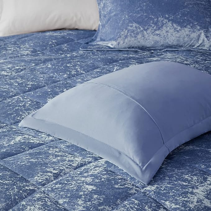 Intelligent Design Queen Comforter Set, Velvet Comforter Set , Luxury Diamond Quilting Comforter Set, Fluffy Comforter Bed Set with Decorative Pillowand 2 Shams, 4 Piece Blue, Full/Queen - LeafyLoom