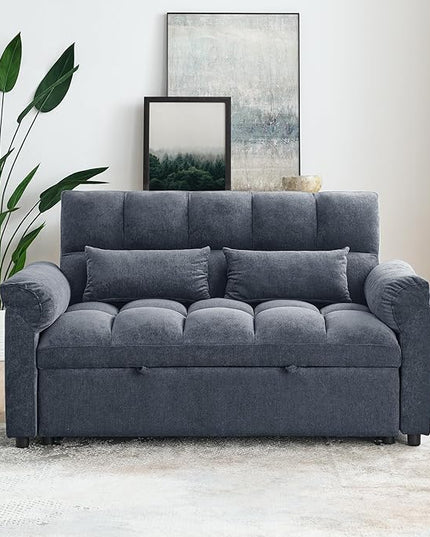 Large 2 Seater Sofa&Couch Loveseat W/Pull Out Sleeper Couch Bed and Pillows,3 in 1 Reclining Backrest Love Seat Convertible Twin XL Size Sleeper&Sofabed for Home Apartment Office Living Room - LeafyLoom